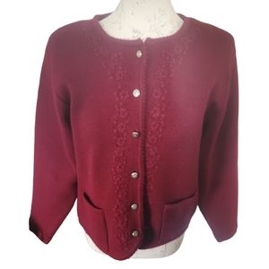 Vintage Tally Ho Women’s Maroon Button Front Floral Cardigan Sweater Size M